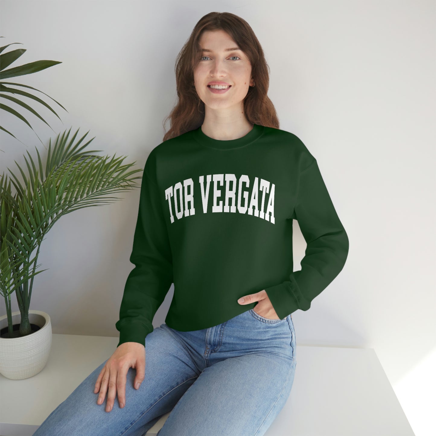 Tor Vergata University of Rome - Unisex Heavy Blend Felpa Crewneck Sweatshirt Forest Green